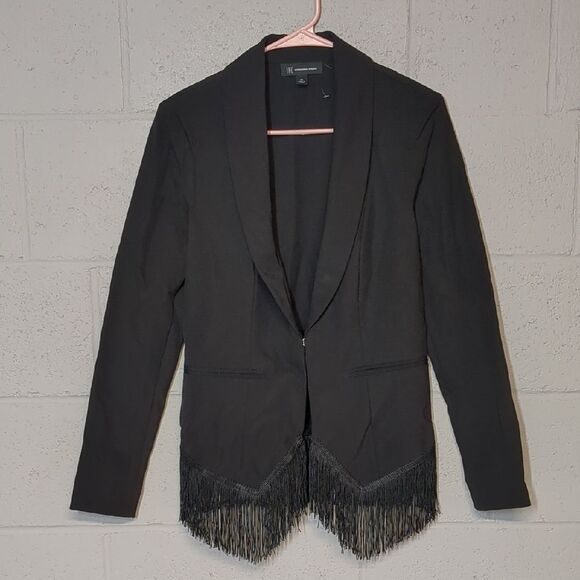Women's I.N.C. Black Fitted Blazer Fringe Trim Size XS EUC - Picture 2 of 7